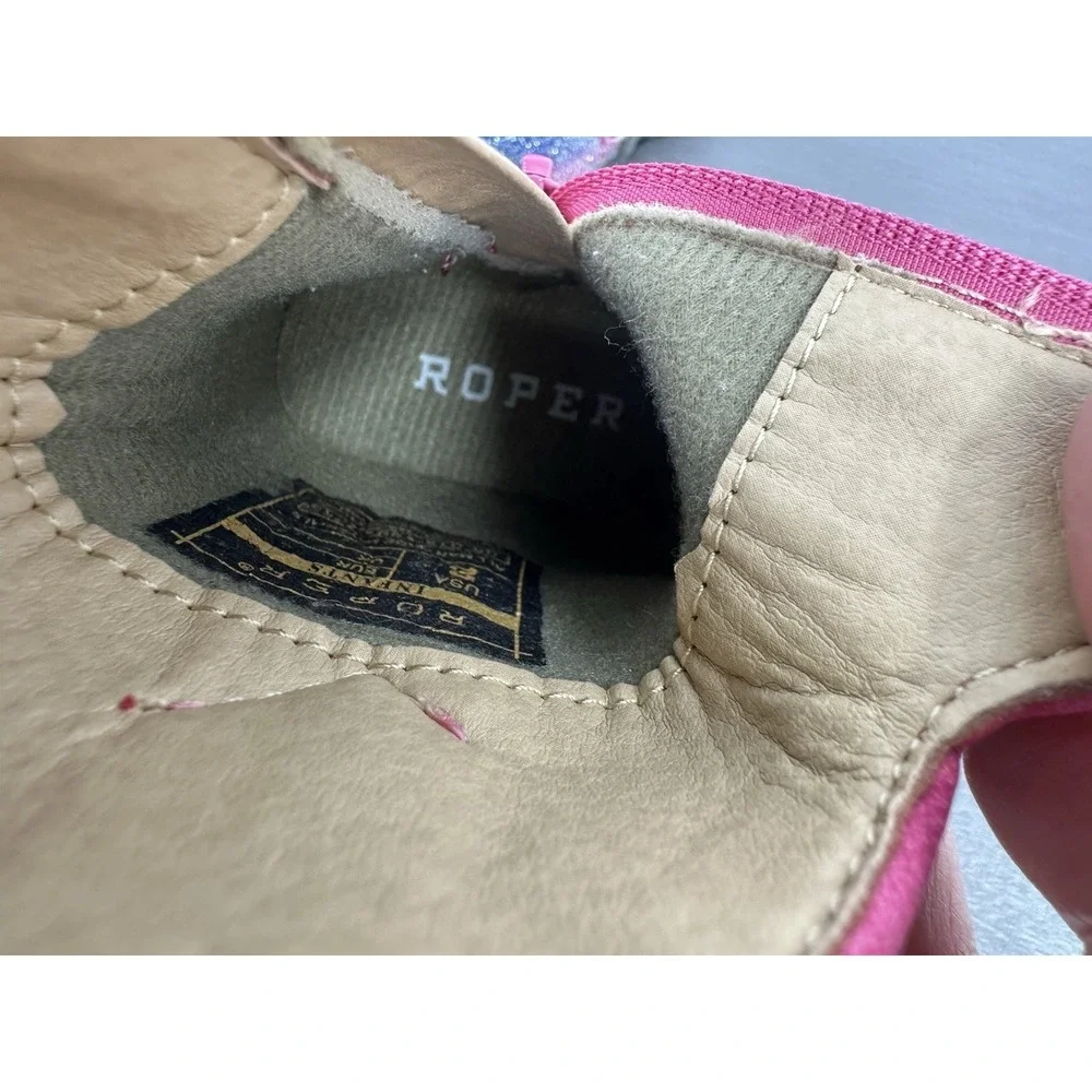Roper Rainbow Pink Boots  Rubber Bottoms‎ Infant Girl Size 2 Zipper